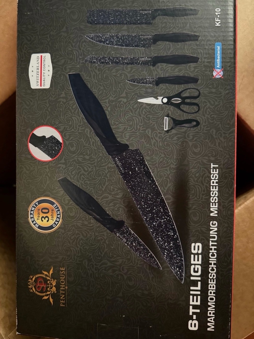 New!  6-Piece Marble Coated Knife Set - Black Speckle